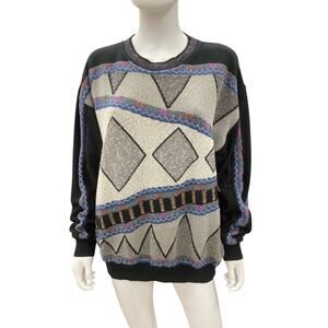 VTG Baffo Sweater Women’s Size M Oversized Cotton Linen Blend Black Beige Blue